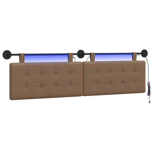 Cabeceira de cama suspensa Com luz LED Cappuccino Couro Sintético Cabeceira de cama suspensa Com luz LED Cappuccino Couro Sintético