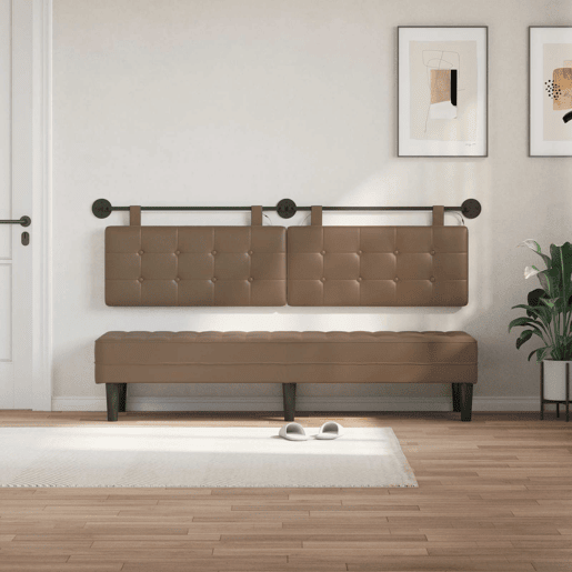 Cabeceira de cama suspensa Com luz LED Cappuccino Couro Sintético Cabeceira de cama suspensa Com luz LED Cappuccino Couro Sintético