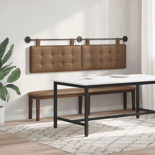 Cabeceira de cama suspensa Com luz LED Cappuccino Couro Sintético Cabeceira de cama suspensa Com luz LED Cappuccino Couro Sintético