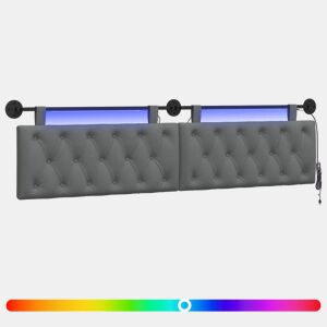 Cabeceira de cama suspensa Com luz LED Cinzento-Escuro Tecido