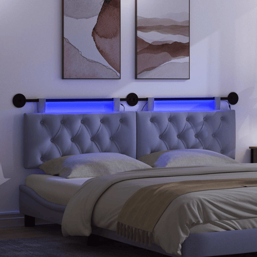 Cabeceira de cama suspensa Com luz LED Azul Jeans Tecido Cabeceira de cama suspensa Com luz LED Azul Jeans Tecido