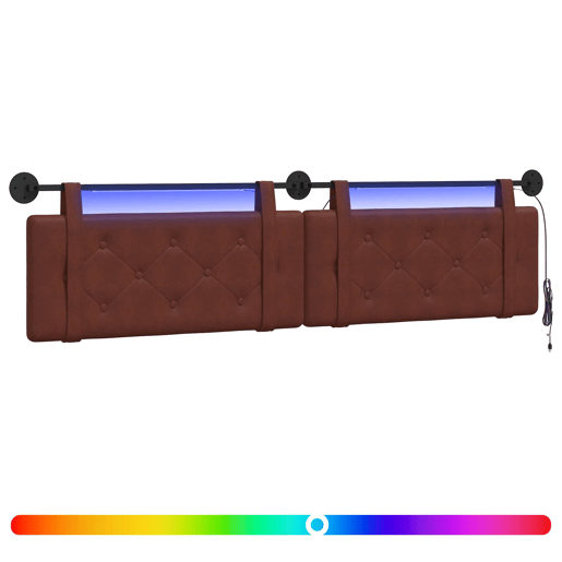 Cabeceira de cama suspensa Com luz LED Marrom Brilhante PU Antigo Cabeceira de cama suspensa Com luz LED Marrom Brilhante PU Antigo