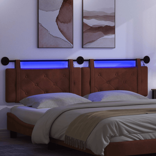 Cabeceira de cama suspensa Com luz LED Marrom Brilhante PU Antigo Cabeceira de cama suspensa Com luz LED Marrom Brilhante PU Antigo