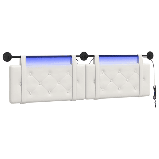 Cabeceira de cama suspensa Com luz LED Branco Couro Sintético Cabeceira de cama suspensa Com luz LED Branco Couro Sintético
