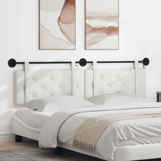 Cabeceira de cama suspensa Com luz LED Branco Couro Sintético Cabeceira de cama suspensa Com luz LED Branco Couro Sintético