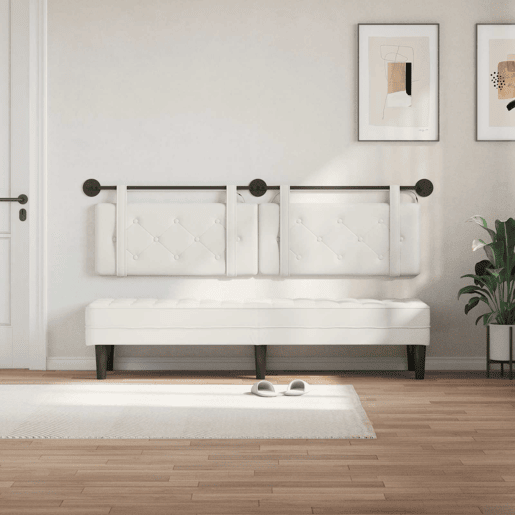 Cabeceira de cama suspensa Com luz LED Branco Couro Sintético Cabeceira de cama suspensa Com luz LED Branco Couro Sintético