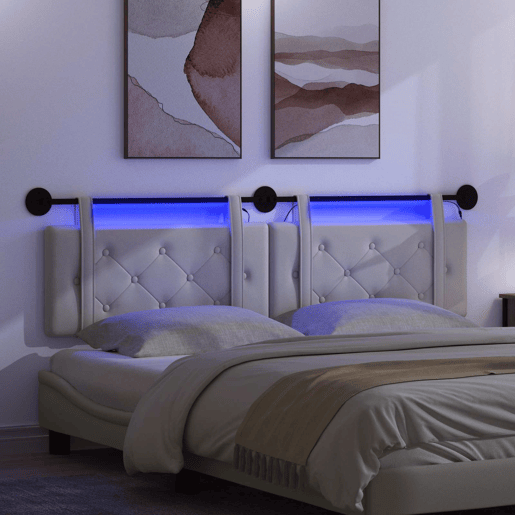 Cabeceira de cama suspensa Com luz LED Branco Couro Sintético Cabeceira de cama suspensa Com luz LED Branco Couro Sintético