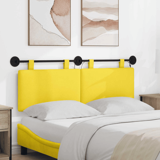 Cabeceira de cama suspensa Amarelo Claro Tecido de Veludo Cotele