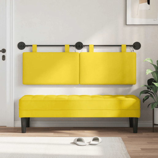 Cabeceira de cama suspensa Amarelo Claro Tecido de Veludo Cotele