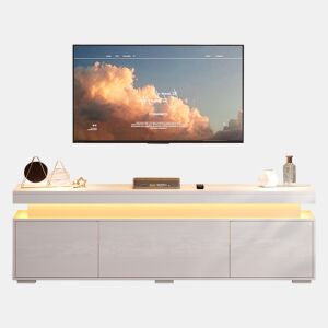 Móvel de TV 150x35x43 cm - com 3 portas, compartimentos de arrumação e faixa de luz LED - branco