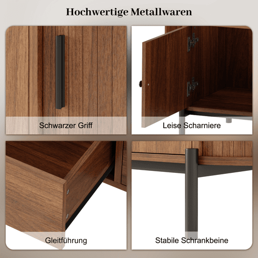 Móvel de TV oval sem dimensões específicas - rattan, portas de correr, gavetas, acabamento com efeito de madeira, pés metálicos, arrumação multifuncional - Nogueira Móvel de TV oval sem dimensões específicas - rattan, portas de correr, gavetas, acabamento com efeito de madeira, pés metálicos, arrumação multifuncional - Nogueira