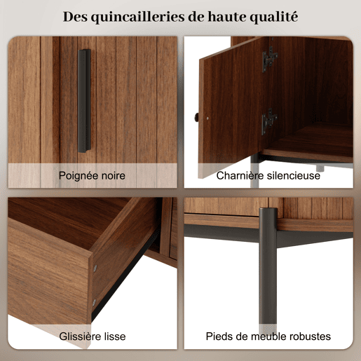 Móvel de TV oval sem dimensões específicas - rattan, portas de correr, gavetas, acabamento com efeito de madeira, pés metálicos, arrumação multifuncional - Nogueira Móvel de TV oval sem dimensões específicas - rattan, portas de correr, gavetas, acabamento com efeito de madeira, pés metálicos, arrumação multifuncional - Nogueira