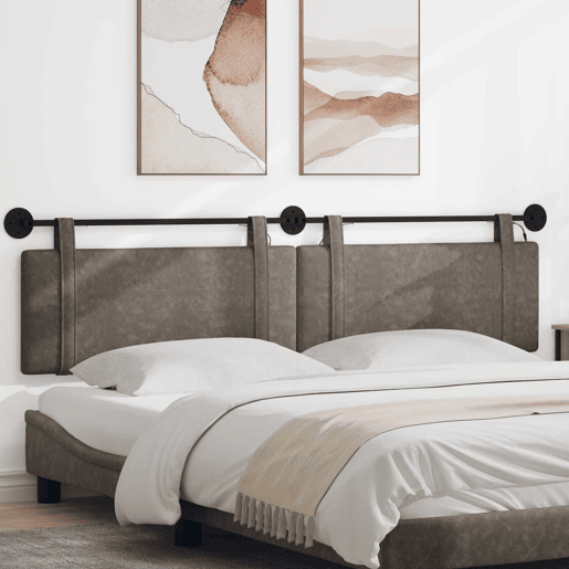 Cabeceira de cama suspensa Com luz LED Cinzento PU Antigo Cabeceira de cama suspensa Com luz LED Cinzento PU Antigo