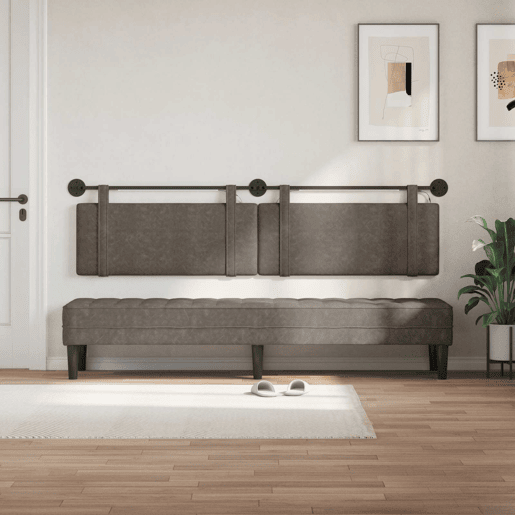Cabeceira de cama suspensa Com luz LED Cinzento PU Antigo Cabeceira de cama suspensa Com luz LED Cinzento PU Antigo