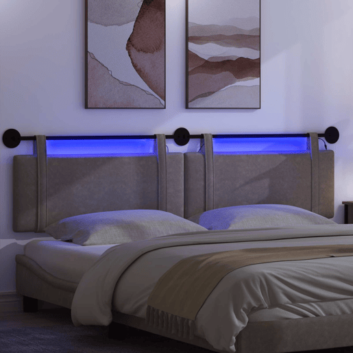 Cabeceira de cama suspensa Com luz LED Cinzento PU Antigo Cabeceira de cama suspensa Com luz LED Cinzento PU Antigo