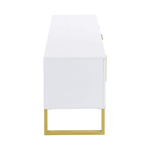 Móvel de TV alto brilho - portas texturizadas, detalhes dourados, arrumação - Branco