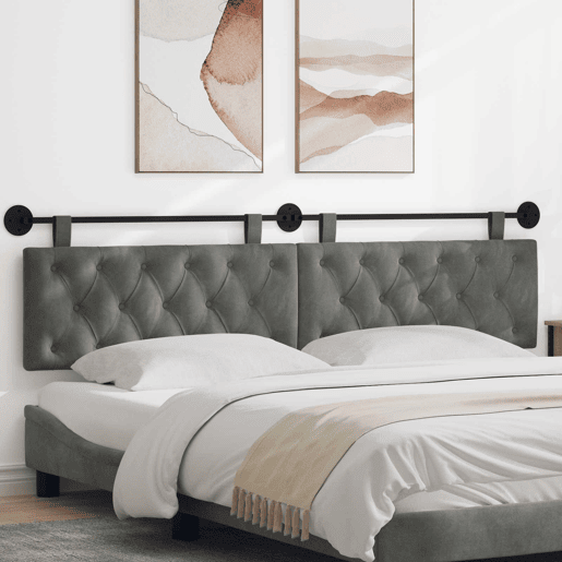 Cabeceira de cama suspensa Com luz LED Cinzento-Escuro Veludo Cabeceira de cama suspensa Com luz LED Cinzento-Escuro Veludo