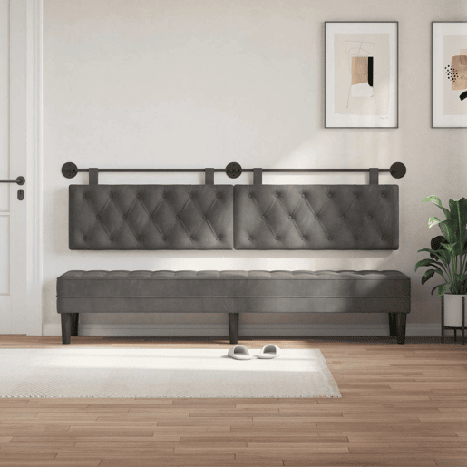 Cabeceira de cama suspensa Com luz LED Cinzento-Escuro Veludo Cabeceira de cama suspensa Com luz LED Cinzento-Escuro Veludo