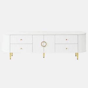 Móvel de TV Lowboard 180 cm - ondas 3D, MDF, pés em ferro, passagem de cabos - Branco