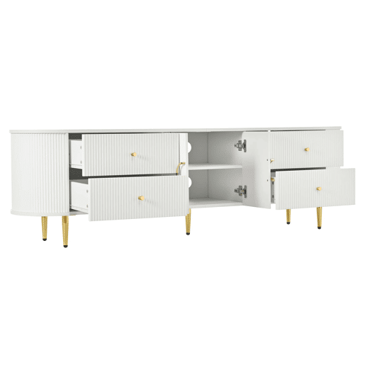 Móvel de TV Lowboard 180 cm - ondas 3D, MDF, pés em ferro, passagem de cabos - Branco