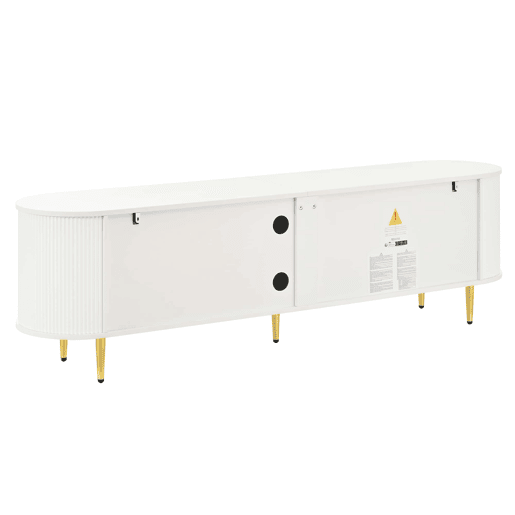 Móvel de TV Lowboard 180 cm - ondas 3D, MDF, pés em ferro, passagem de cabos - Branco