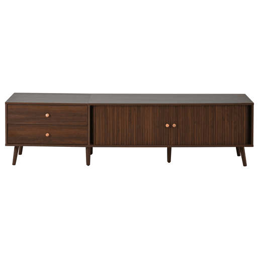 Móvel de TV baixo 180 x 40 x 46,5 cm - 2 gavetas, 2 portas de correr, 7 pés, para televisores até 80 polegadas - nogueira Móvel de TV baixo 180 x 40 x 46,5 cm - 2 gavetas, 2 portas de correr, 7 pés, para televisores até 80 polegadas - nogueira