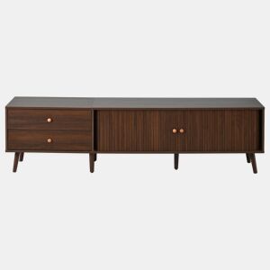 Móvel de TV baixo 180 x 40 x 46,5 cm - 2 gavetas, 2 portas de correr, 7 pés, para televisores até 80 polegadas - nogueira
