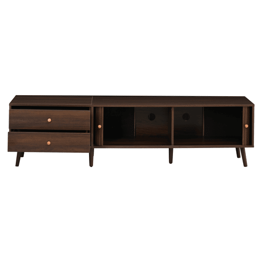 Móvel de TV baixo 180 x 40 x 46,5 cm - 2 gavetas, 2 portas de correr, 7 pés, para televisores até 80 polegadas - nogueira Móvel de TV baixo 180 x 40 x 46,5 cm - 2 gavetas, 2 portas de correr, 7 pés, para televisores até 80 polegadas - nogueira