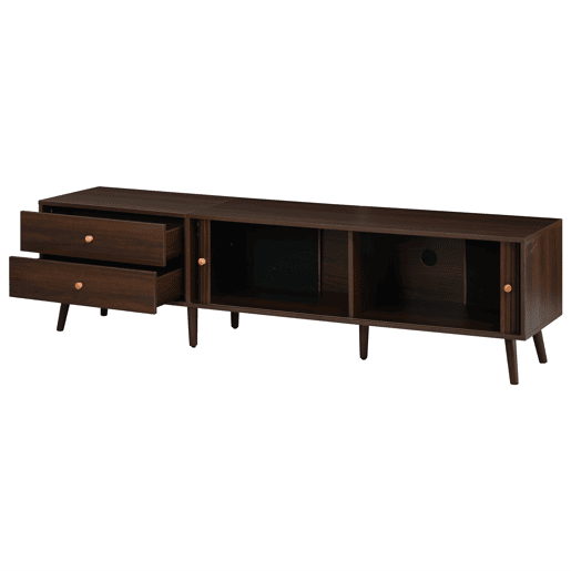 Móvel de TV baixo 180 x 40 x 46,5 cm - 2 gavetas, 2 portas de correr, 7 pés, para televisores até 80 polegadas - nogueira Móvel de TV baixo 180 x 40 x 46,5 cm - 2 gavetas, 2 portas de correr, 7 pés, para televisores até 80 polegadas - nogueira