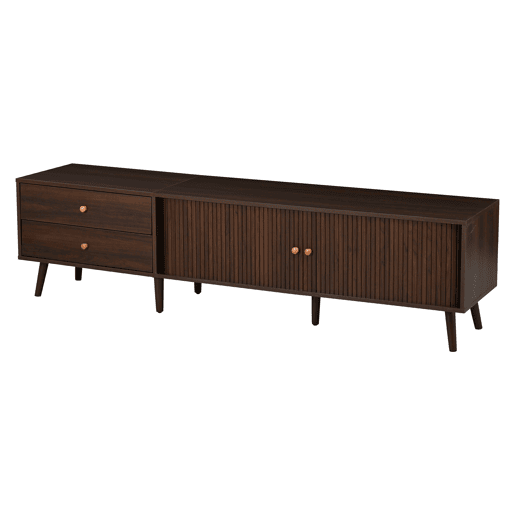 Móvel de TV baixo 180 x 40 x 46,5 cm - 2 gavetas, 2 portas de correr, 7 pés, para televisores até 80 polegadas - nogueira Móvel de TV baixo 180 x 40 x 46,5 cm - 2 gavetas, 2 portas de correr, 7 pés, para televisores até 80 polegadas - nogueira