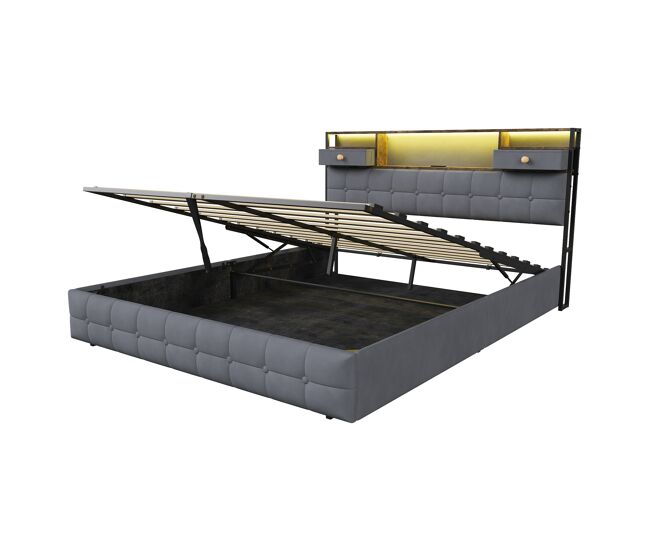 Cama con almacenamiento hidráulico y LED 164x214