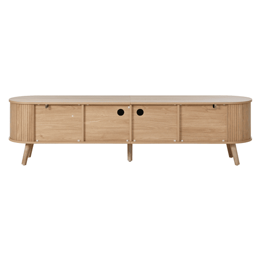 Móvel de TV 180x38x47 cm - 4 portas, puxadores dourados, pés de madeira, design exclusivo - Carvalho Móvel de TV 180x38x47 cm - 4 portas, puxadores dourados, pés de madeira, design exclusivo - Carvalho