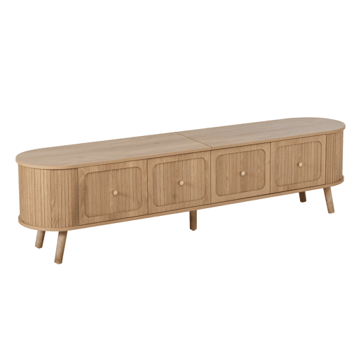Móvel de TV 180x38x47 cm - 4 portas, puxadores dourados, pés de madeira, design exclusivo - Carvalho Móvel de TV 180x38x47 cm - 4 portas, puxadores dourados, pés de madeira, design exclusivo - Carvalho