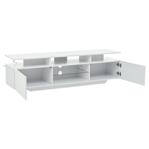 Móvel de TV 160x40x45 cm - Com 2 armários, LED, 8 prateleiras, para TV de 70 - Branco Móvel de TV 160x40x45 cm - Com 2 armários, LED, 8 prateleiras, para TV de 70 - Branco