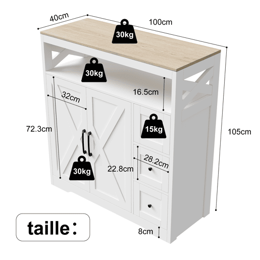 Aparador Nórdico Branco com 3 Gavetas e 2 Portas, Móvel de Arrumação em MDF para Sala de Jantar Aparador Nórdico Branco com 3 Gavetas e 2 Portas, Móvel de Arrumação em MDF para Sala de Jantar