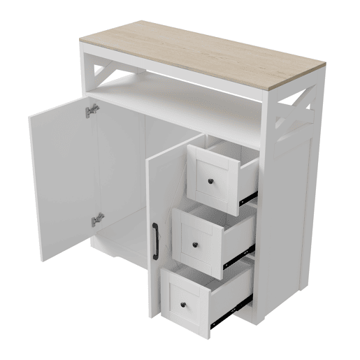 Aparador Nórdico Branco com 3 Gavetas e 2 Portas, Móvel de Arrumação em MDF para Sala de Jantar Aparador Nórdico Branco com 3 Gavetas e 2 Portas, Móvel de Arrumação em MDF para Sala de Jantar