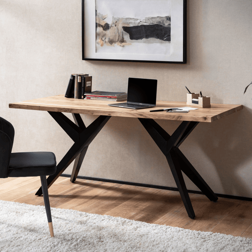 Mesa 160 x 80 x 76 cm em madeira maciça de acácia, estilo loft Mesa home office com Mesa 160 x 80 x 76 cm em madeira maciça de acácia, estilo loft Mesa home office com