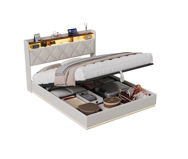 Cama con almacenamiento hidráulico y RGB con mando 150x211