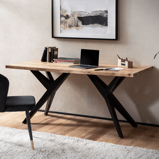 Mesa 180 x 90 x 76 cm em madeira maciça de acácia, estilo loft Mesa home office com Mesa 180 x 90 x 76 cm em madeira maciça de acácia, estilo loft Mesa home office com