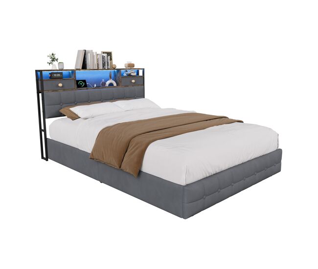 Cama con almacenamiento hidráulico y LED 144x214