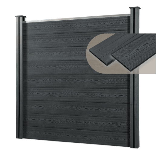 Cerca de jardim Segovia WPC Proteção com 2 postes 183 x 187 cm Cinzenta neu.holz Cerca de jardim Segovia WPC Proteção com 2 postes 183 x 187 cm Cinzenta neu.holz