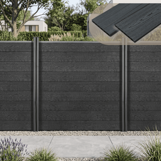 Cerca de jardim Segovia WPC Proteção com 2 postes 183 x 187 cm Cinzenta neu.holz Cerca de jardim Segovia WPC Proteção com 2 postes 183 x 187 cm Cinzenta neu.holz