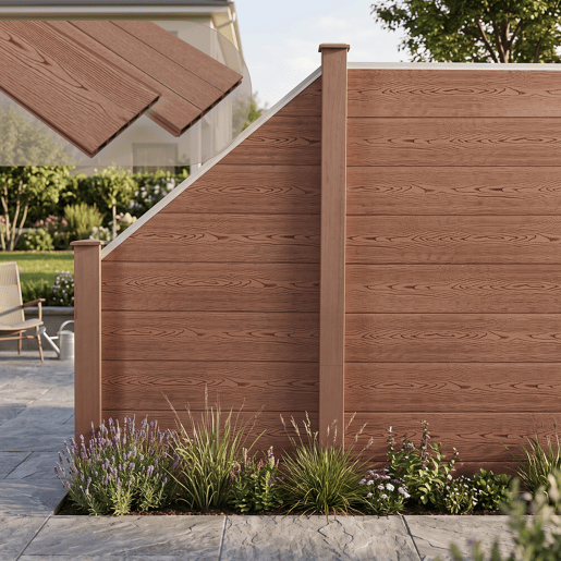 Cerca de jardim Segovia WPC Proteção elemento inclinado 180 x 96 cm Castanho neu.holz Cerca de jardim Segovia WPC Proteção elemento inclinado 180 x 96 cm Castanho neu.holz
