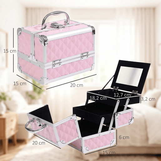 Mala de maquilhagem - Organizador portátil com alça e espaço de arrumação - Rosa Mala de maquilhagem - Organizador portátil com alça e espaço de arrumação - Rosa