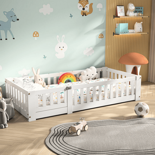 Cama infantil estilo cabana, medindo 80x160 cm, em pinho maciço, com grade de segurança e estrado de ripas Cama infantil estilo cabana, medindo 80x160 cm, em pinho maciço, com grade de segurança e estrado de ripas