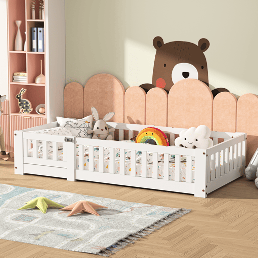 Cama infantil estilo cabana, medindo 80x160 cm, em pinho maciço, com grade de segurança e estrado de ripas Cama infantil estilo cabana, medindo 80x160 cm, em pinho maciço, com grade de segurança e estrado de ripas