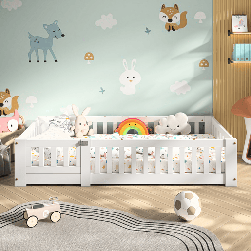 Cama infantil estilo cabana, medindo 80x160 cm, em pinho maciço, com grade de segurança e estrado de ripas Cama infantil estilo cabana, medindo 80x160 cm, em pinho maciço, com grade de segurança e estrado de ripas