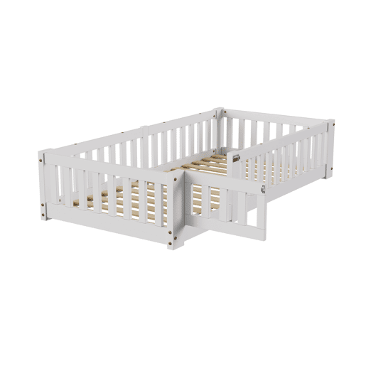 Cama infantil estilo cabana, medindo 80x160 cm, em pinho maciço, com grade de segurança e estrado de ripas Cama infantil estilo cabana, medindo 80x160 cm, em pinho maciço, com grade de segurança e estrado de ripas