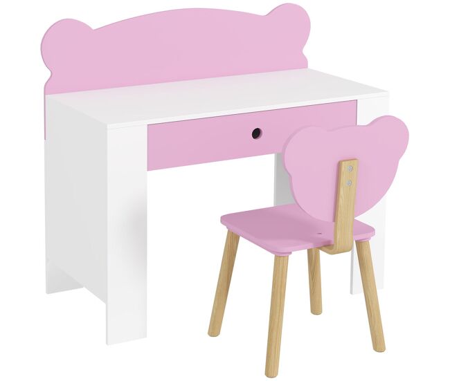 Aiyaplay escritorio infantil con silla en forma de osito pupitre infantil con cajón para estudiar leer y dibujar mesa para niños para dormitorio sala estudio rosa