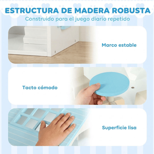 AIYAPLAY Casa de Bonecas de Madeira com 3 Pisos, Elevador e Varanda, 5 Divisões e 13 Móveis, Brinquedo de Imitação para Crianças dos 3 aos 6 Anos, Azul AIYAPLAY Casa de Bonecas de Madeira com 3 Pisos, Elevador e Varanda, 5 Divisões e 13 Móveis, Brinquedo de Imitação para Crianças dos 3 aos 6 Anos, Azul